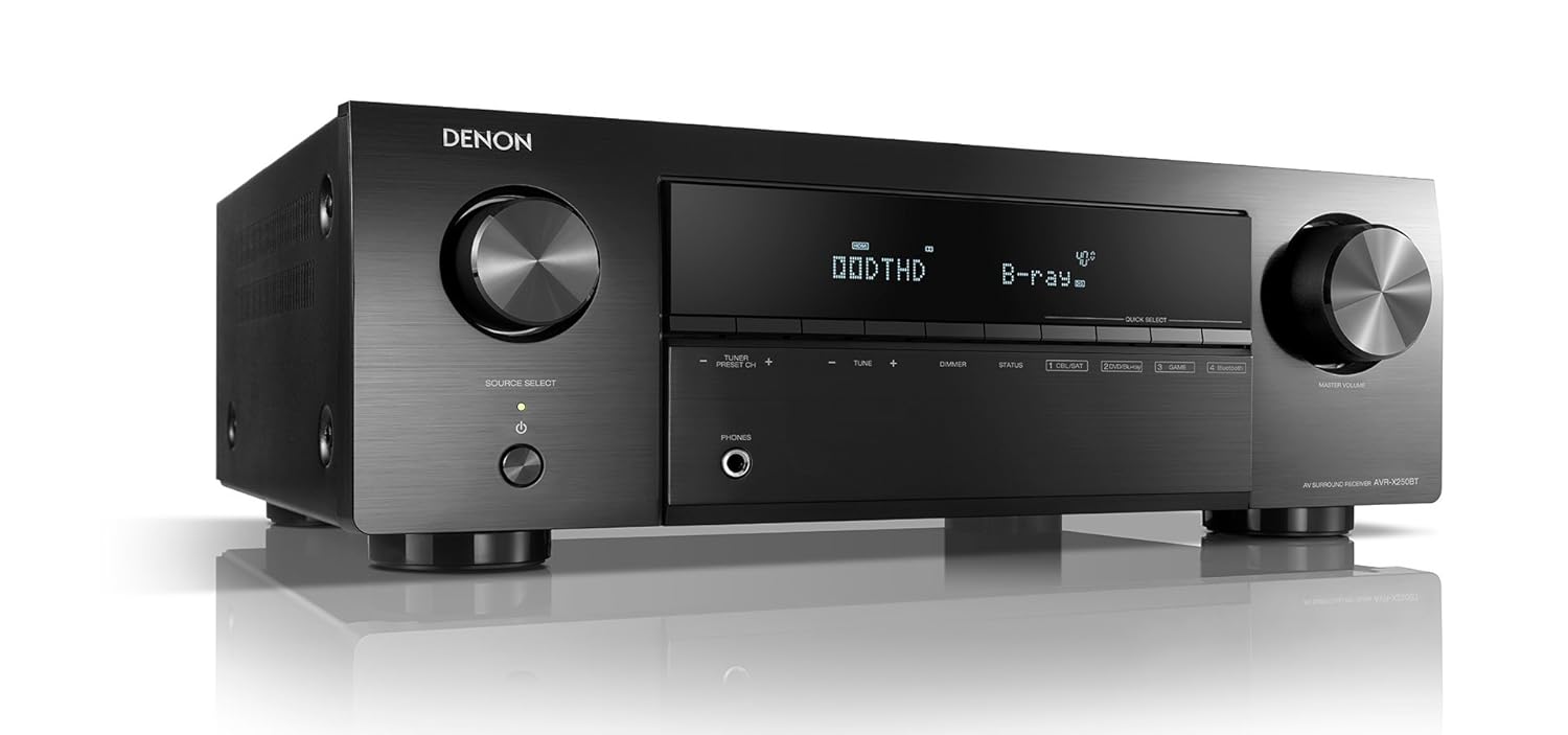Denon AVR-X250BT 5.1 Channel 4K Ultra HD AV Receiver with Bluetooth - Black, Refurbished