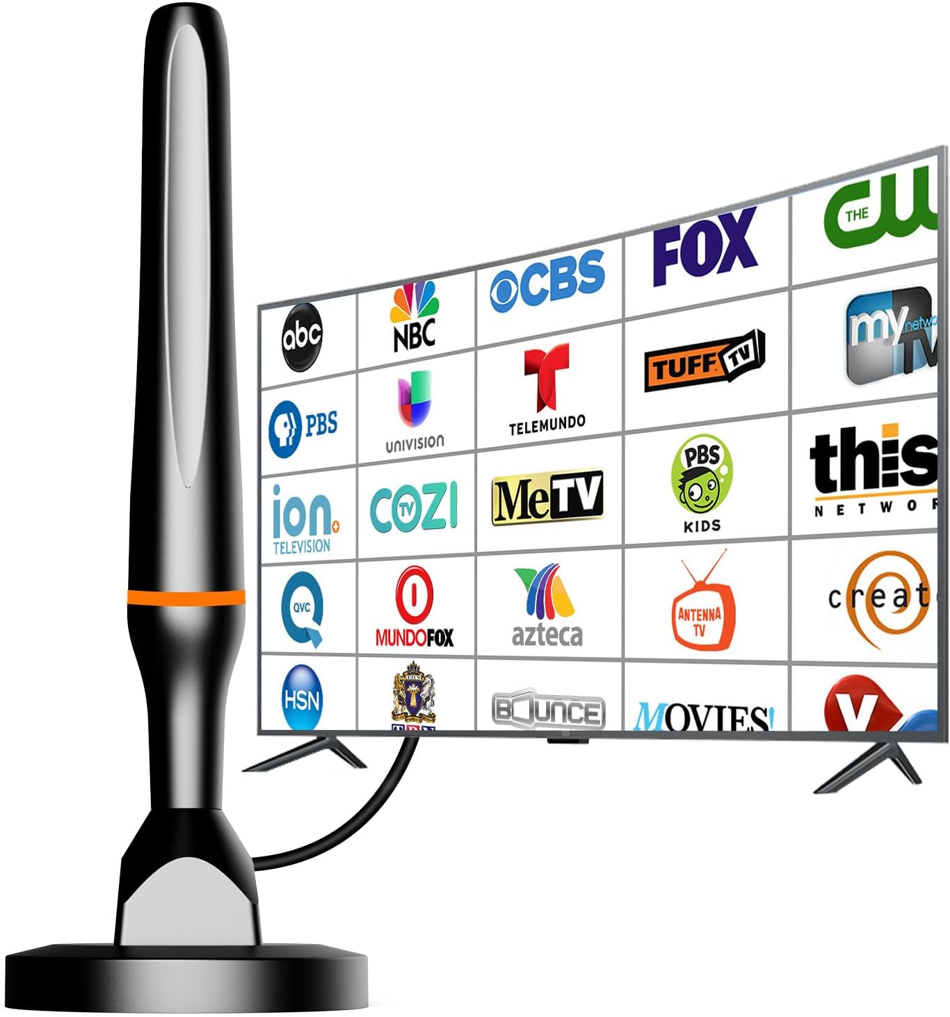 Smart TV Indoor Digital Antenna with Magnetic Base for 4K 1080p Local Channels 10FT Cable Dark Orange
