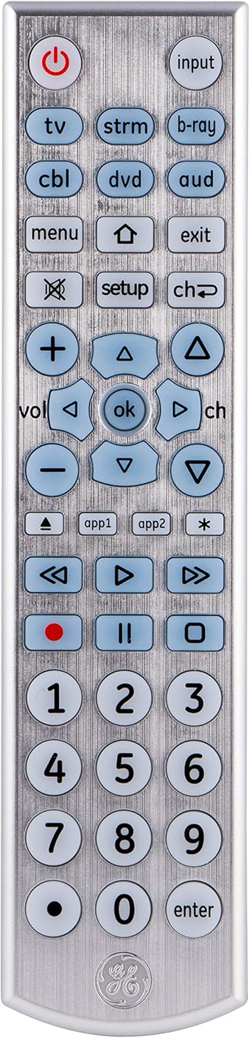 GE 6-Device Backlit Universal Remote Control for Smart TVs and Streaming Players Silver