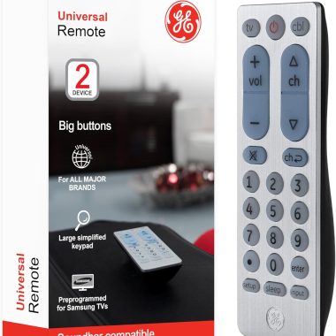 GE 2-Device Universal Remote Control Silver for Samsung, LG, Sony Smart TVs & More