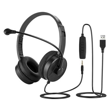 Geekria 3.5mm Wired Noise Canceling Computer Headphones with USB Headset for Phone PC Office