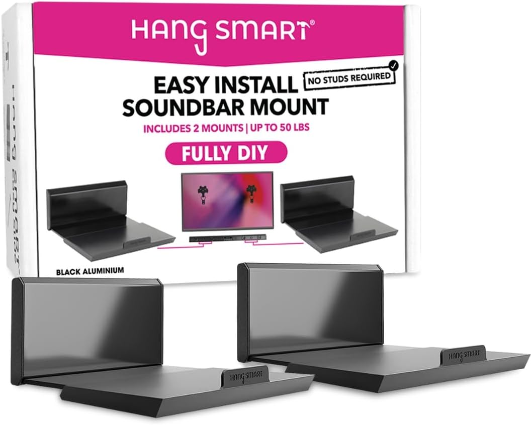 Black Universal Adjustable Soundbar Wall Mount Bracket Holds 50lbs No Studs No Drill Easy Install