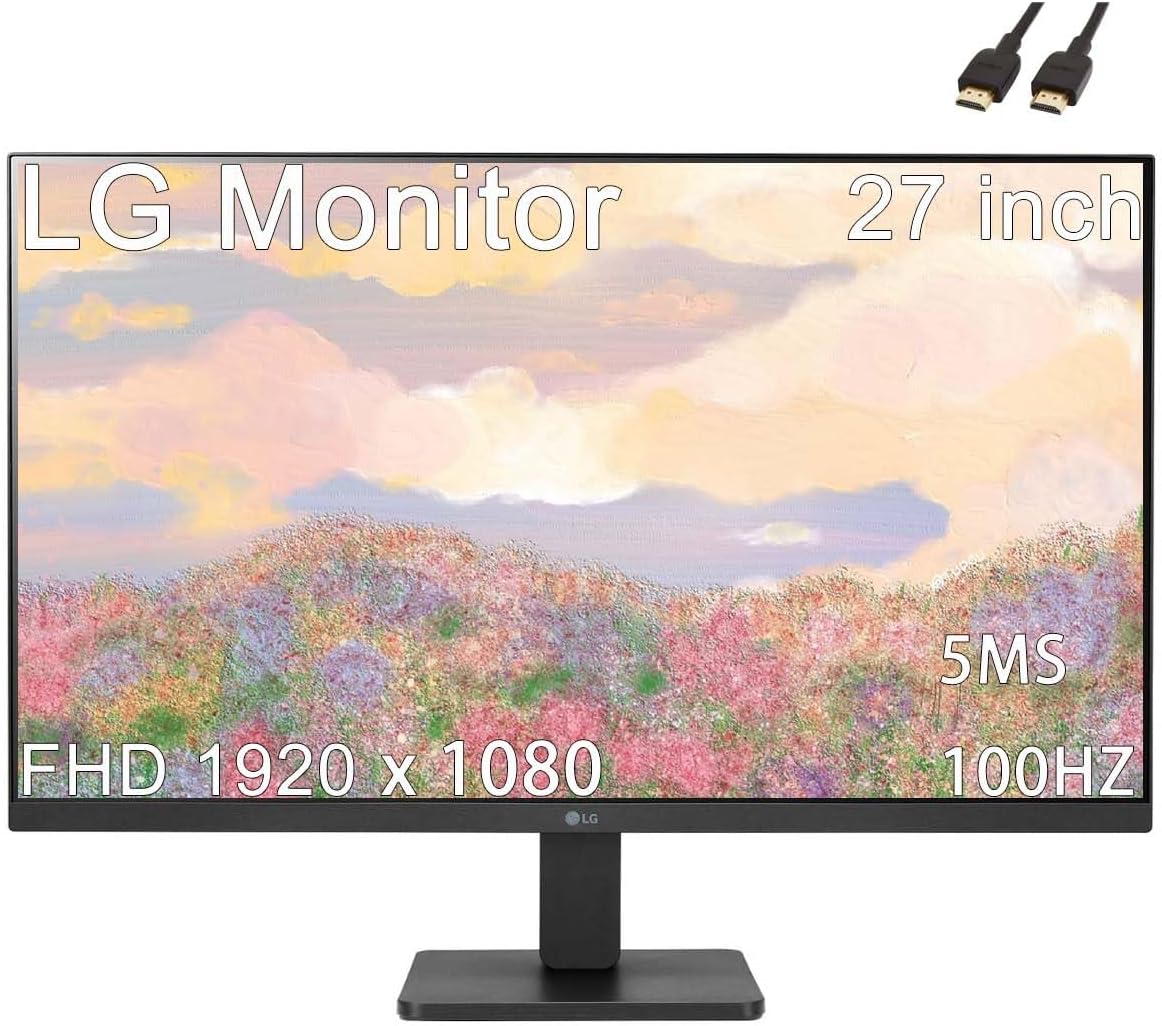 LG 27 Inch FHD IPS Monitor 100Hz 5ms AMD FreeSync Premium Black with HDMI Cable