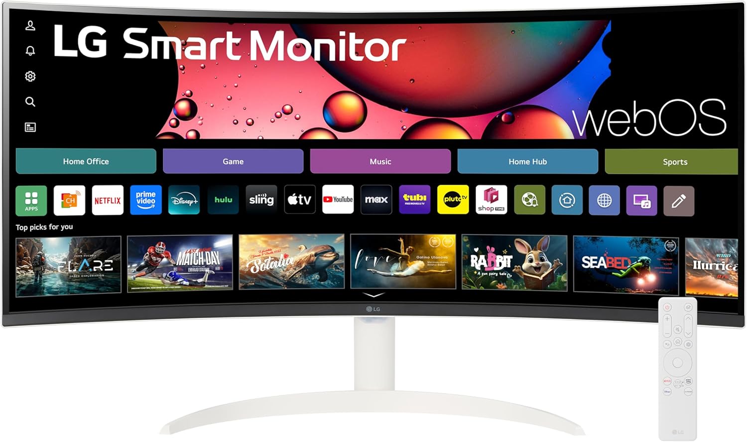 LG 34SR60QC-W 34-inch QHD Curved Smart Monitor with Streaming and 100Hz Refresh Rate White