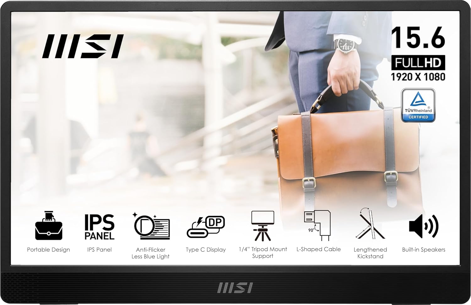 MSI Pro MP161 E2 Portable 15.6" FHD IPS 1080p Monitor USB-C Mini-HDMI Speakers Metal Gray