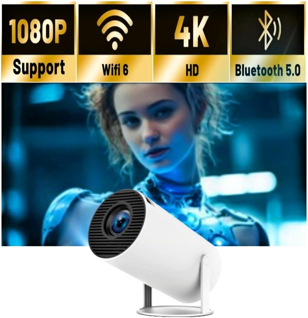 Portable WiFi 6 Bluetooth 5.0 Mini Projector 4K 1080P Support 130 Inch Outdoor Screen