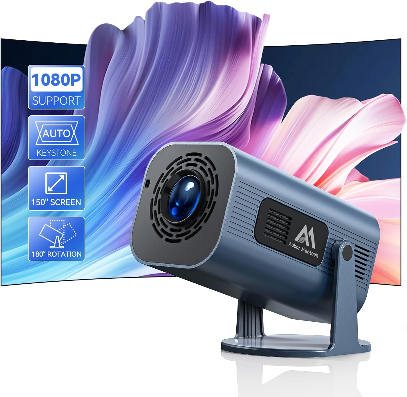 150" Portable Mini Projector Blue Native 1080P WiFi Bluetooth Android TV 11.0 300 ANSI