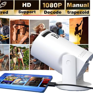 Portable 4K 1080P Mini Projector with Wired Screen Sync 180° Rotation and 17-130" Display