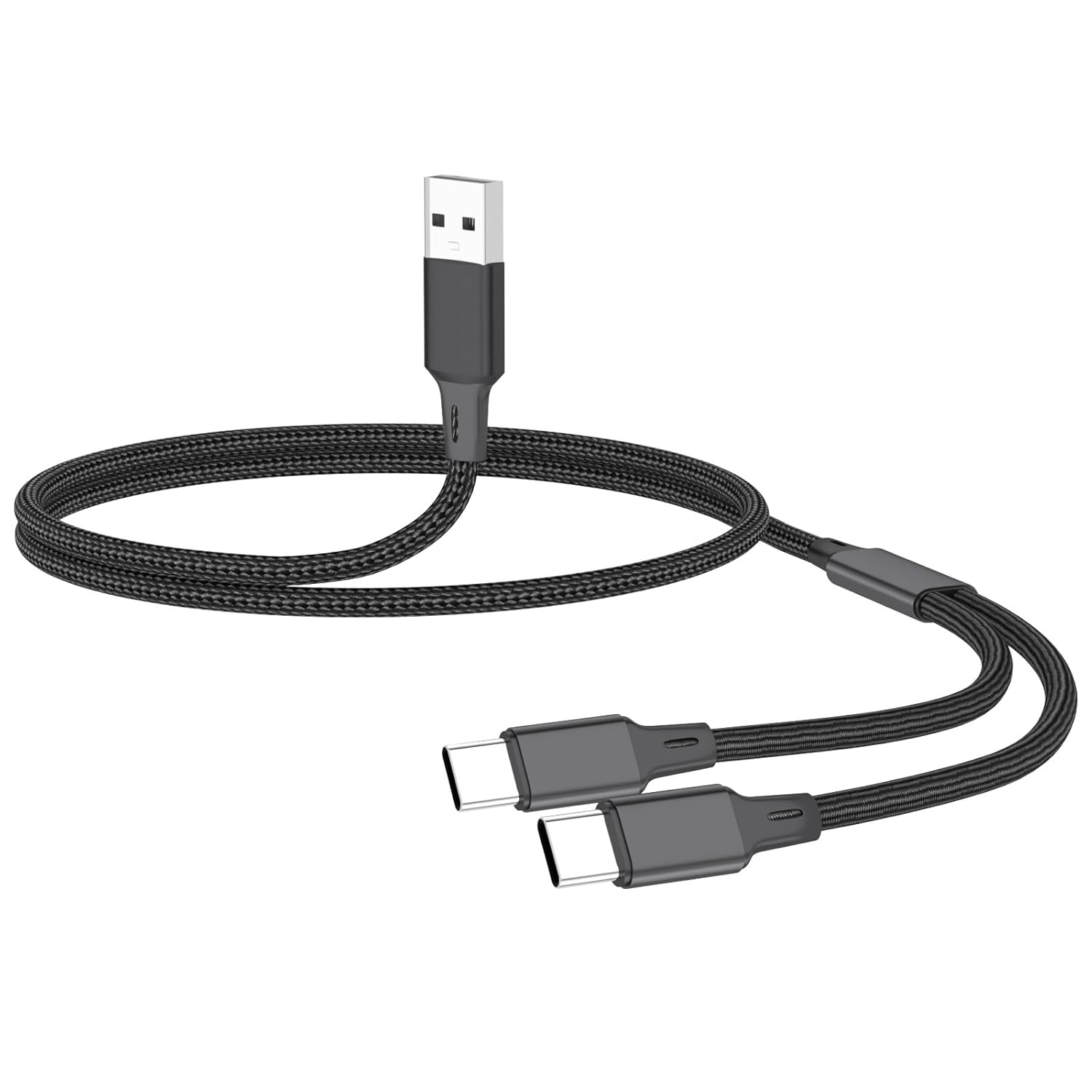 4FT Dual USB-C Splitter Charging Cable 2-in-1 Black for iPhone 16/15 Series, iPad
