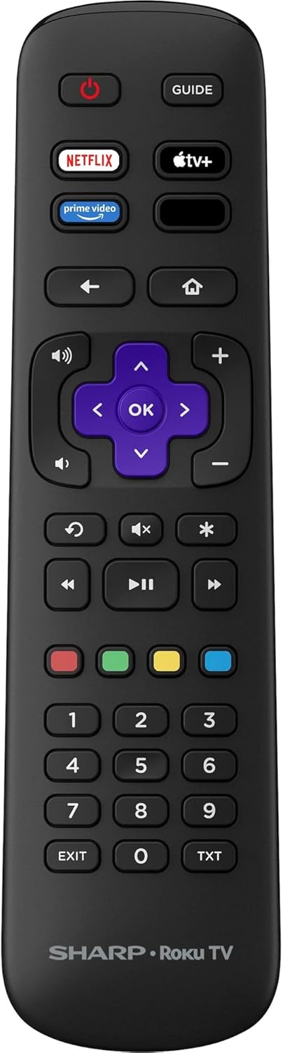 Sharp Roku TV Replacement Remote Control, Genuine OEM, Built-in Netflix and Prime Video Buttons