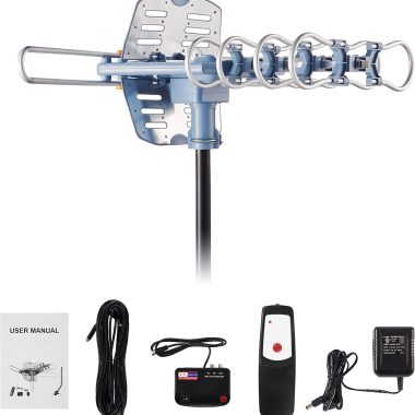 150 Mile Amplified Digital HDTV Antenna with 360 Degree Motorized Rotation and Remote Control, Supports 2 TVs