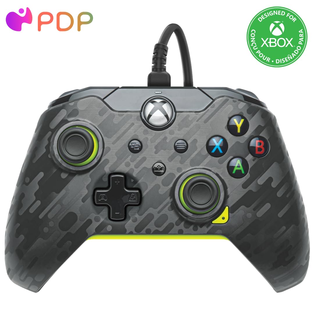PDP Wired Xbox Controller Electric Carbon Grey/Yellow Mappable Buttons 8ft Cable 3.5mm Jack