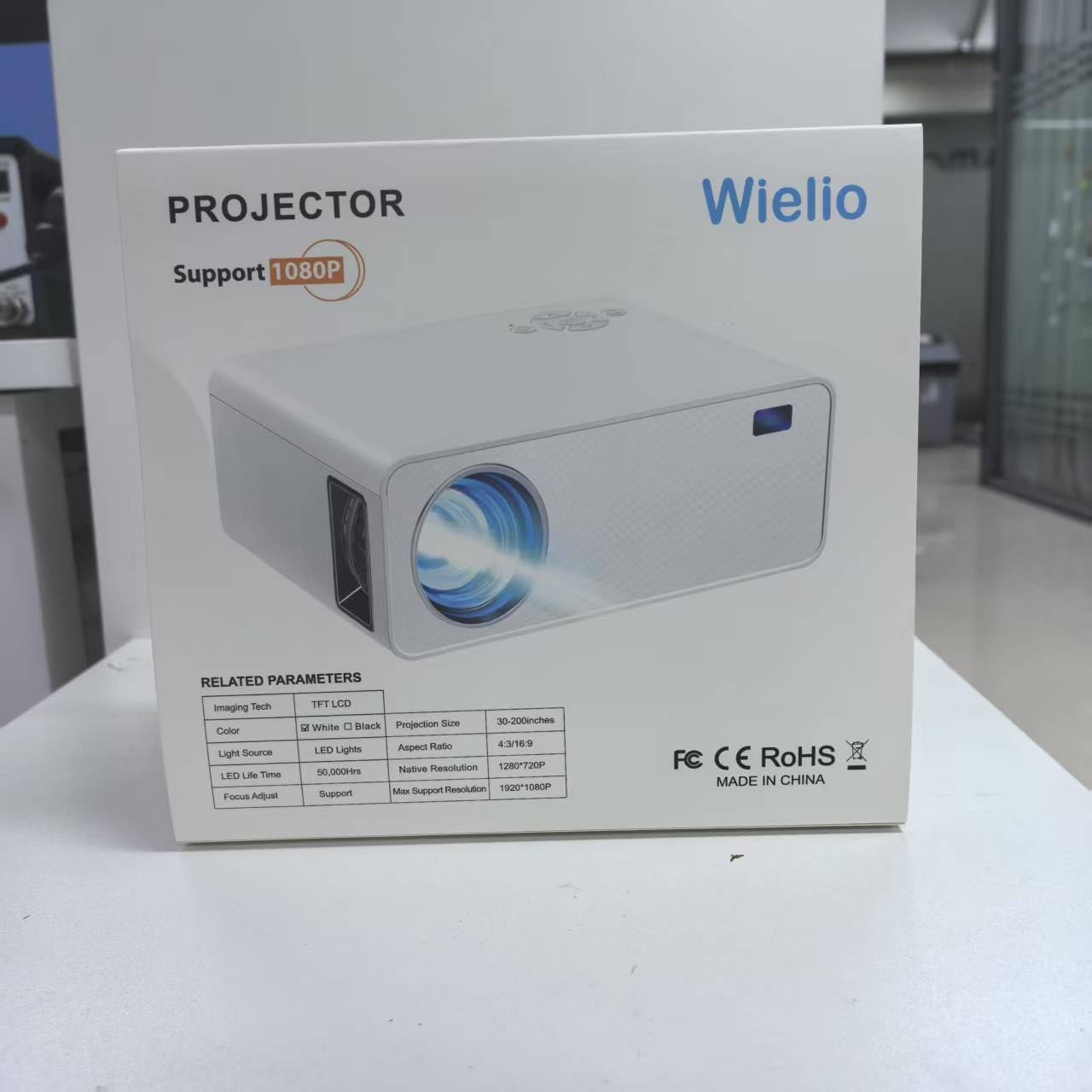 Wielio 18000L 1080P Full HD Projector 200" Screen WIFI Bluetooth Smartphone HDMI USB AV