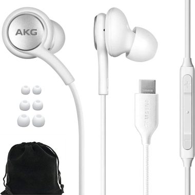 Samsung AKG Braided White USB Type C Earbuds with Mic and Remote for Galaxy S23 Ultra