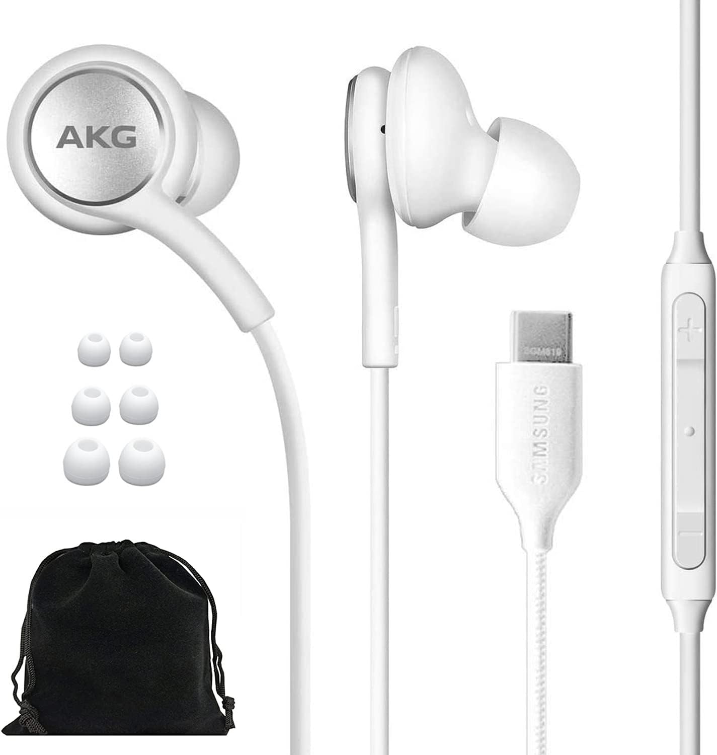 Samsung AKG Braided White USB Type C Earbuds with Mic and Remote for Galaxy S23 Ultra
