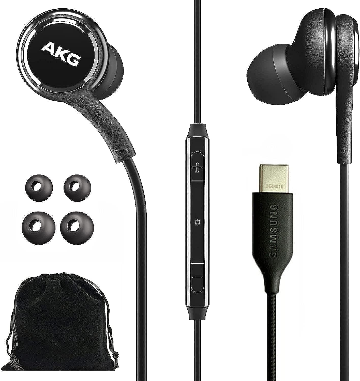 Original Samsung AKG USB-C Wired Earbuds Black Noise Isolating Deep Bass with Microphone and Pouch