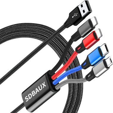 SDBAUX 2-Pack 3A 4-in-1 Braided Nylon Multi Charging Cable with Dual IP/Type C/Micro Ports