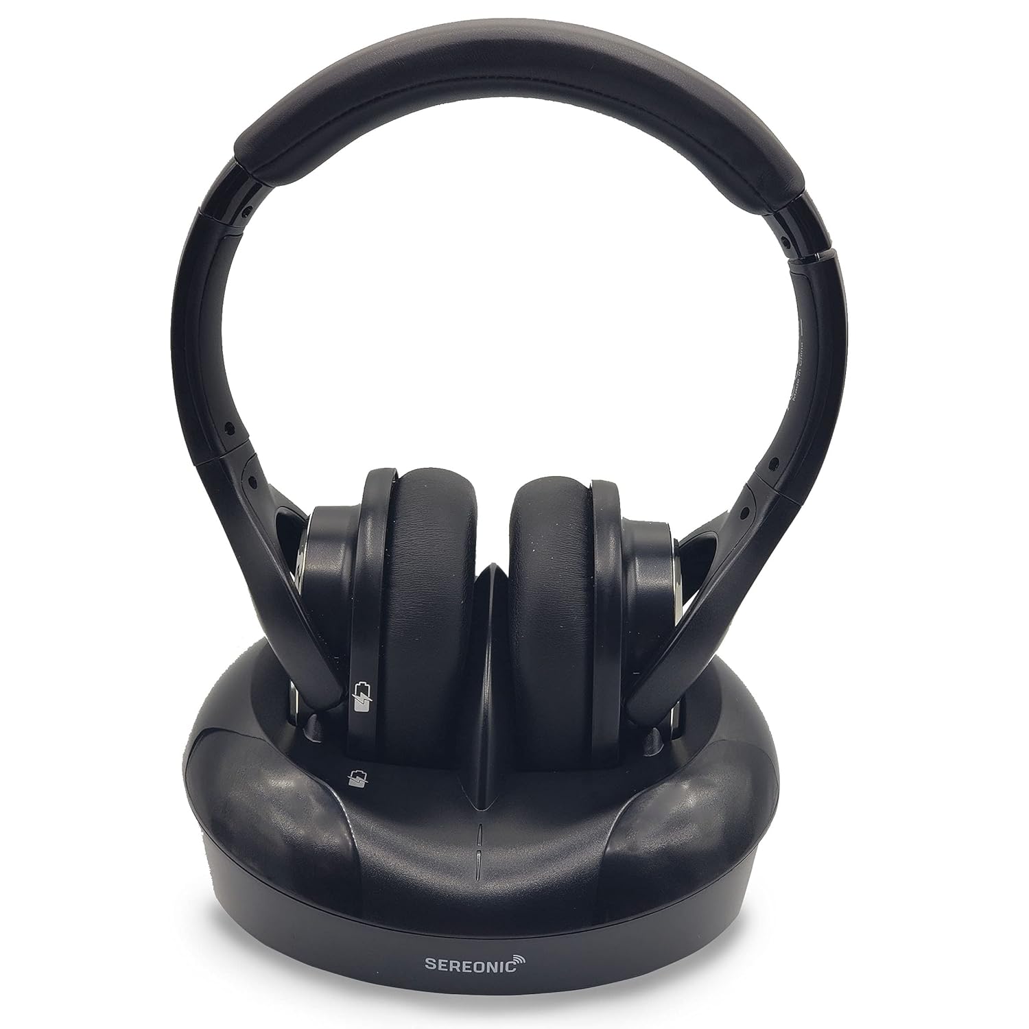 SEREONIC WH100 Wireless TV Headphones UHF RF Transmitter Charging Dock 150ft Range No Audio Delay Optical System