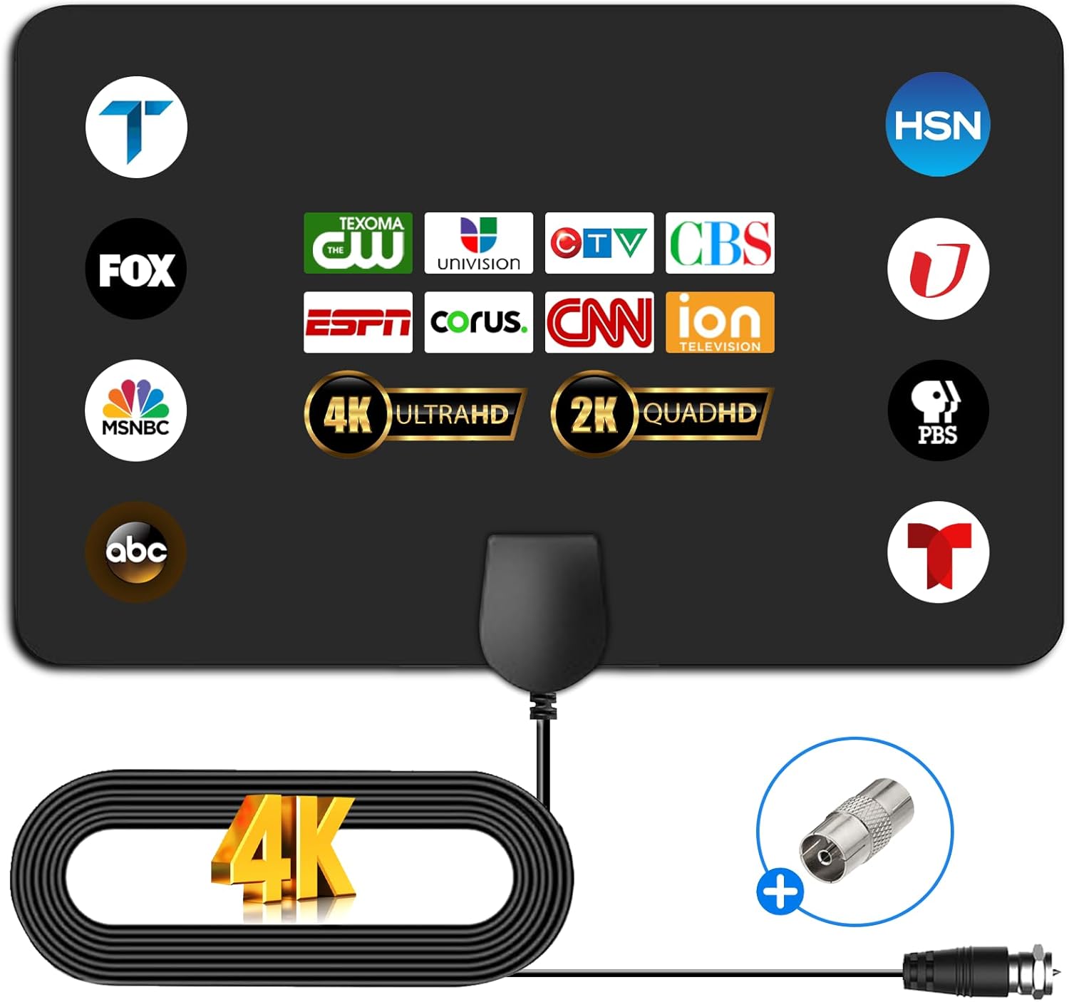 2025 4K 1080p Long Range Digital HDTV Antenna for Indoor Local Channels Smart Old TVs