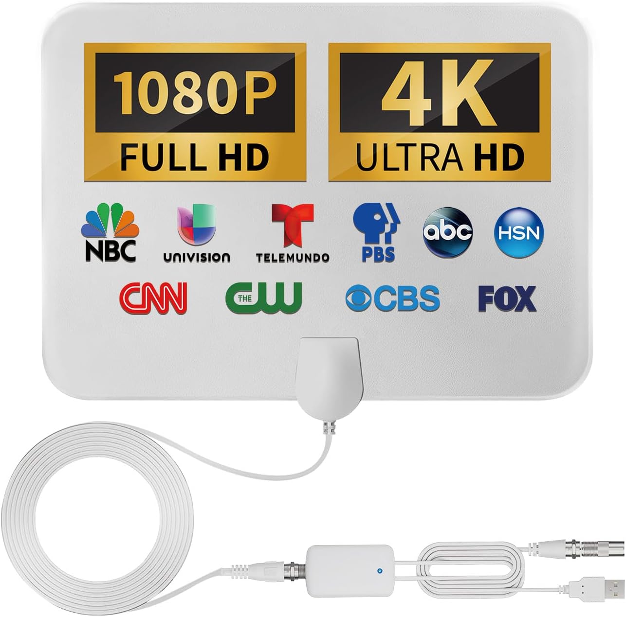 Amplified HD Digital TV Antenna Indoor 2025 Upgraded 900 Miles Range Supports 4K 1080p White