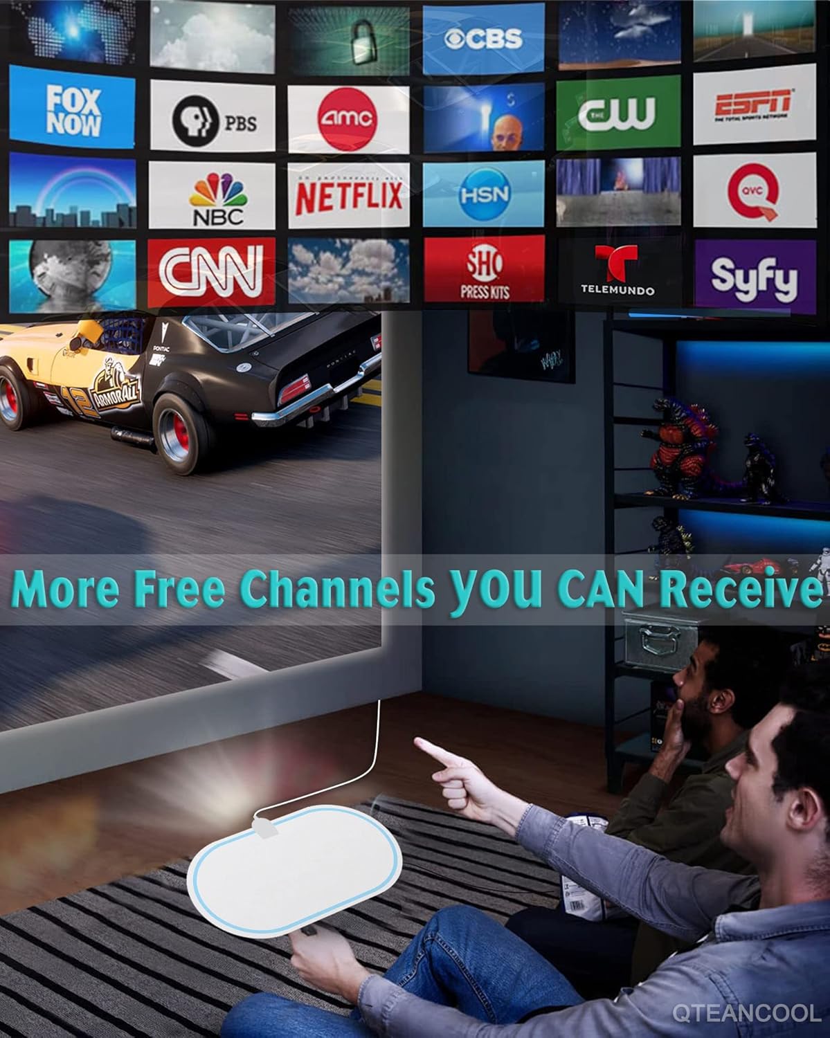 Smart TV Indoor HD Digital Antenna Long Range 4K 1080p Support with 14ft Cable White