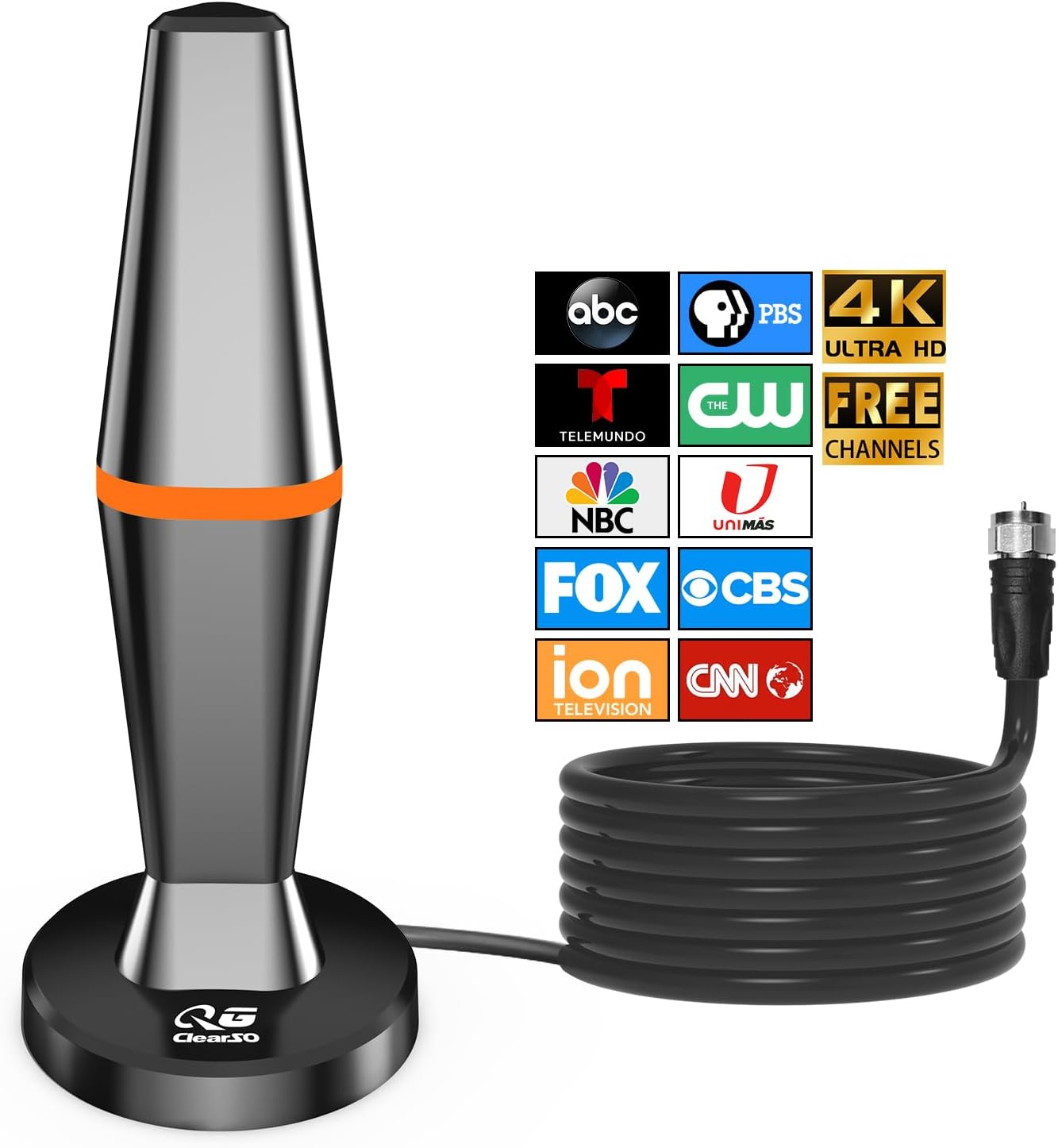 Smart TV Indoor Digital Antenna with Magnetic Base, 10ft Cable, 4K 1080p Reception for Local Channels