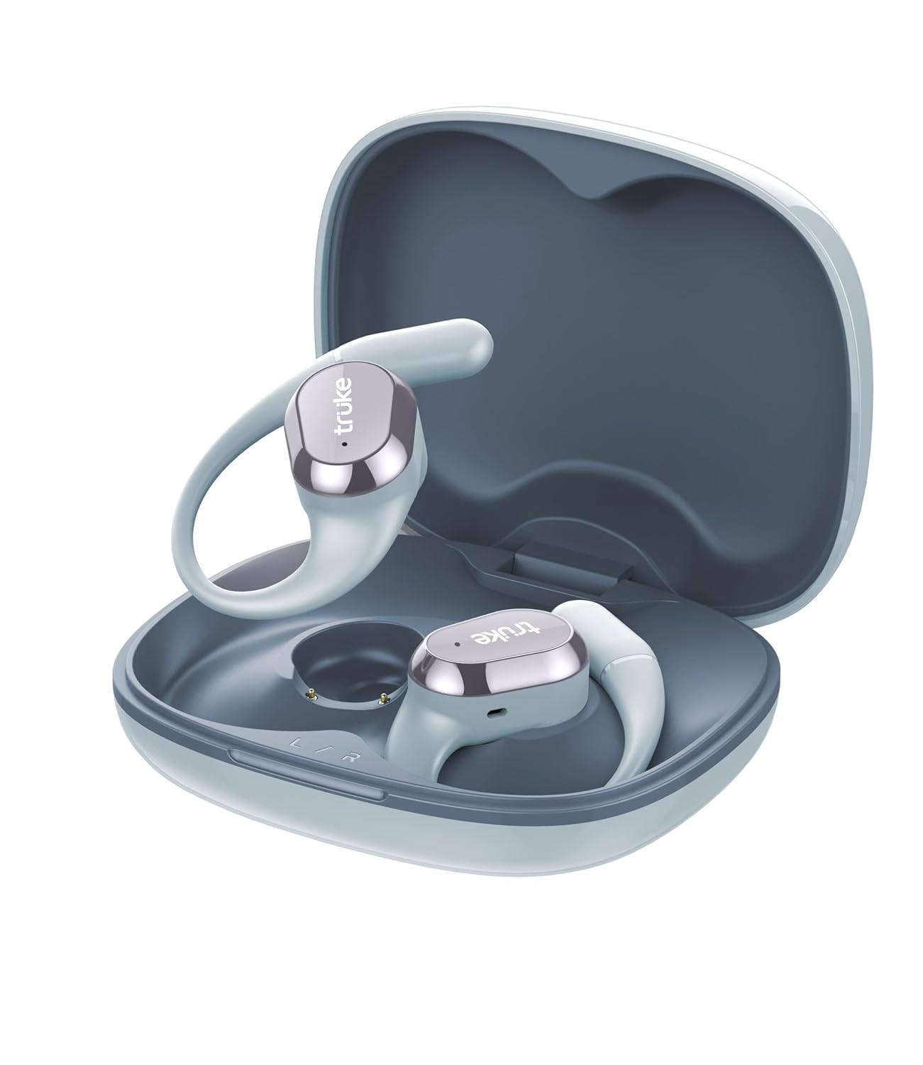 Truke Liberty Open Ear Wireless Earbuds Slate Blue 60H Playtime 360Spatial Audio Quad Mic BT5.4