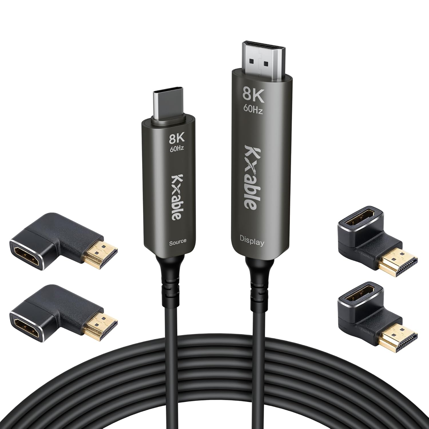 8K 75FT USB C to HDMI 2.1 Active Fiber Optic Cable Thunderbolt Compatible with 4 Adapters