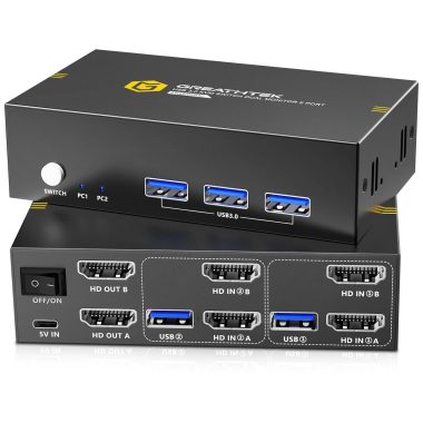 Dual Monitor 4K@60Hz HDMI USB3.0 KVM Switch for 2 Computers, Share USB Devices, Supports Remote Control