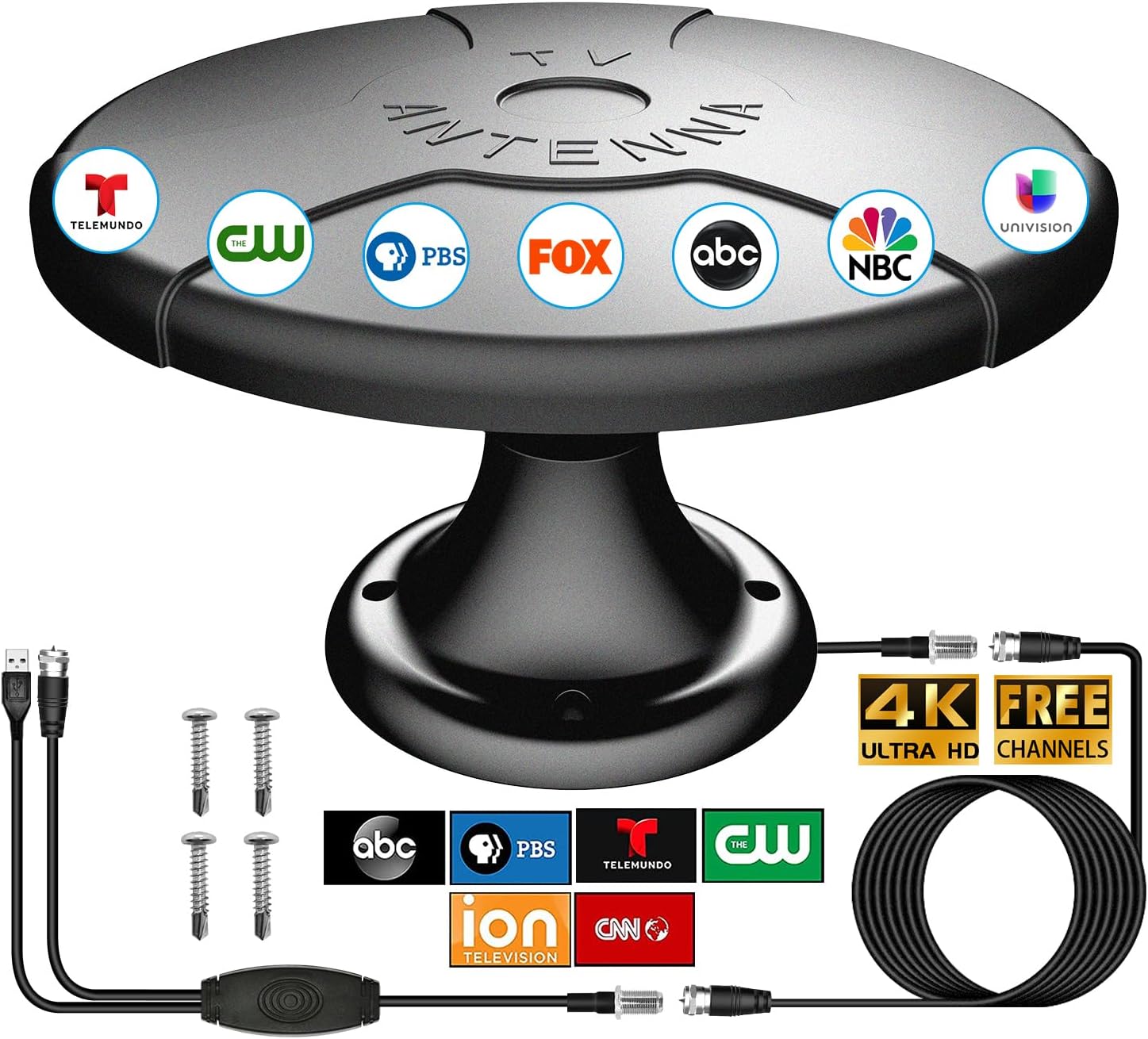 Outdoor Ultra Long Range RV HDTV Antenna with Signal Booster 16ft Cable Black