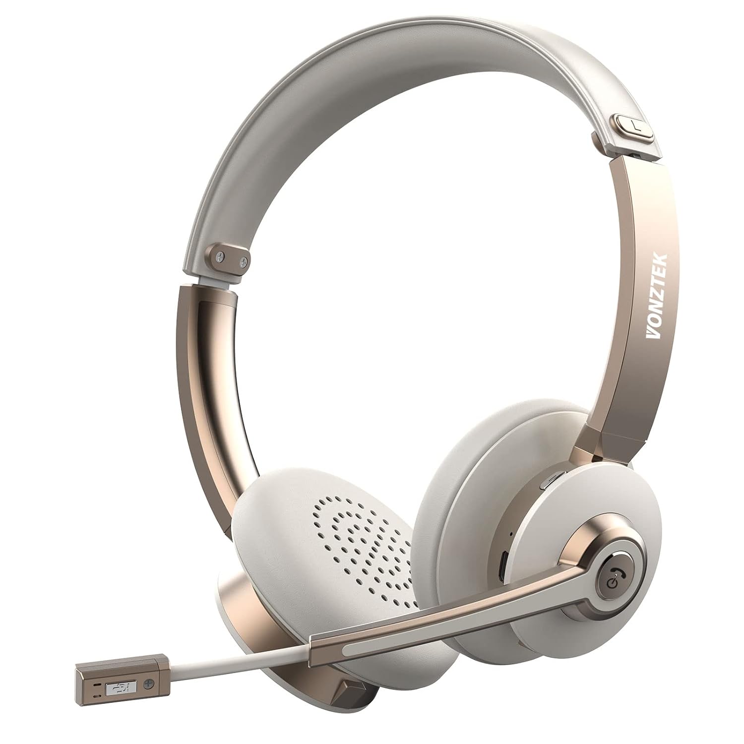 Vonztek Gold On-Ear Bluetooth Headphones with Noise Cancelling Mic, 26 Hours Talktime