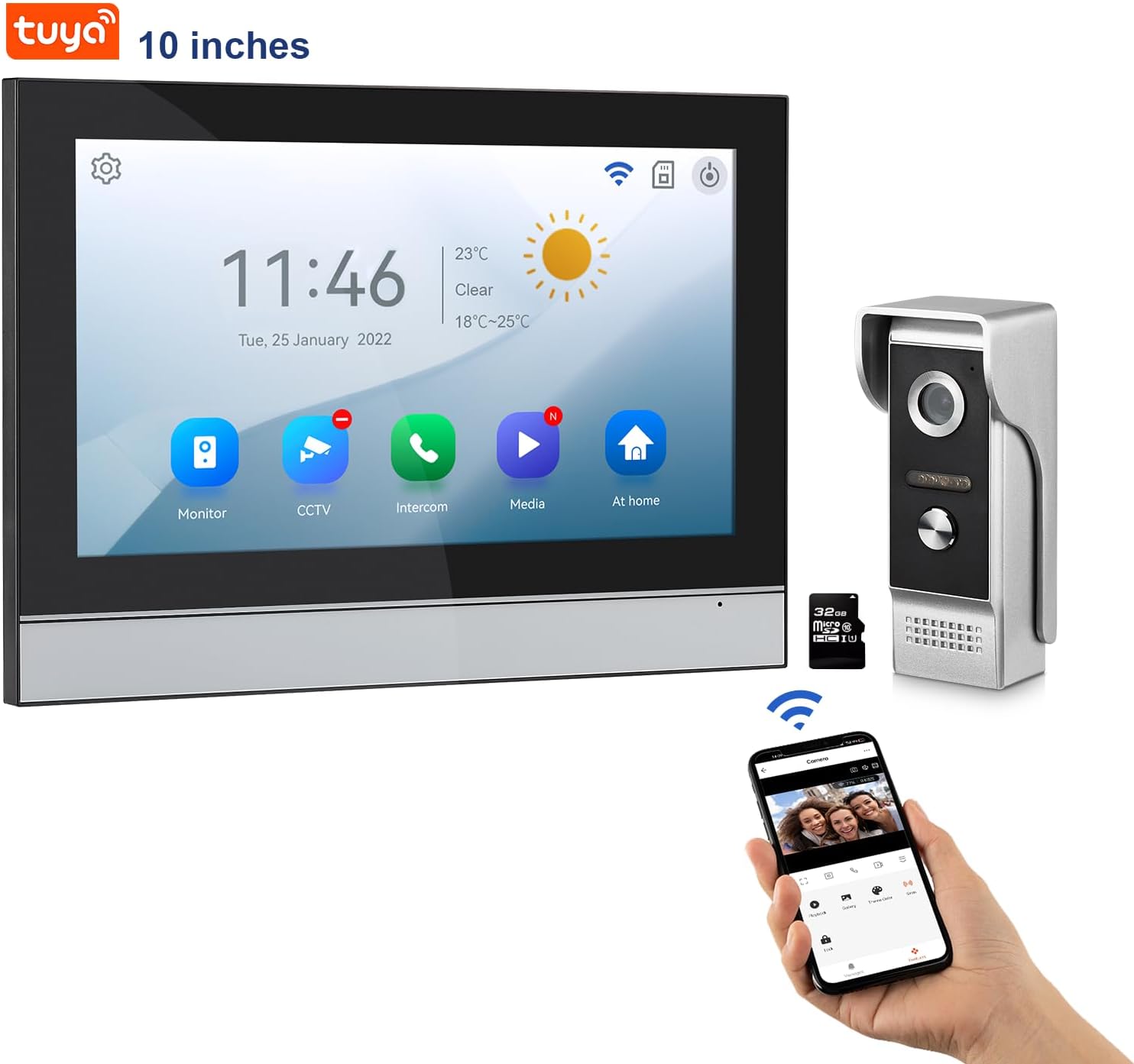 10 Inch HD WiFi Wired Video Doorbell System with Ring Camera and Tuya App Control