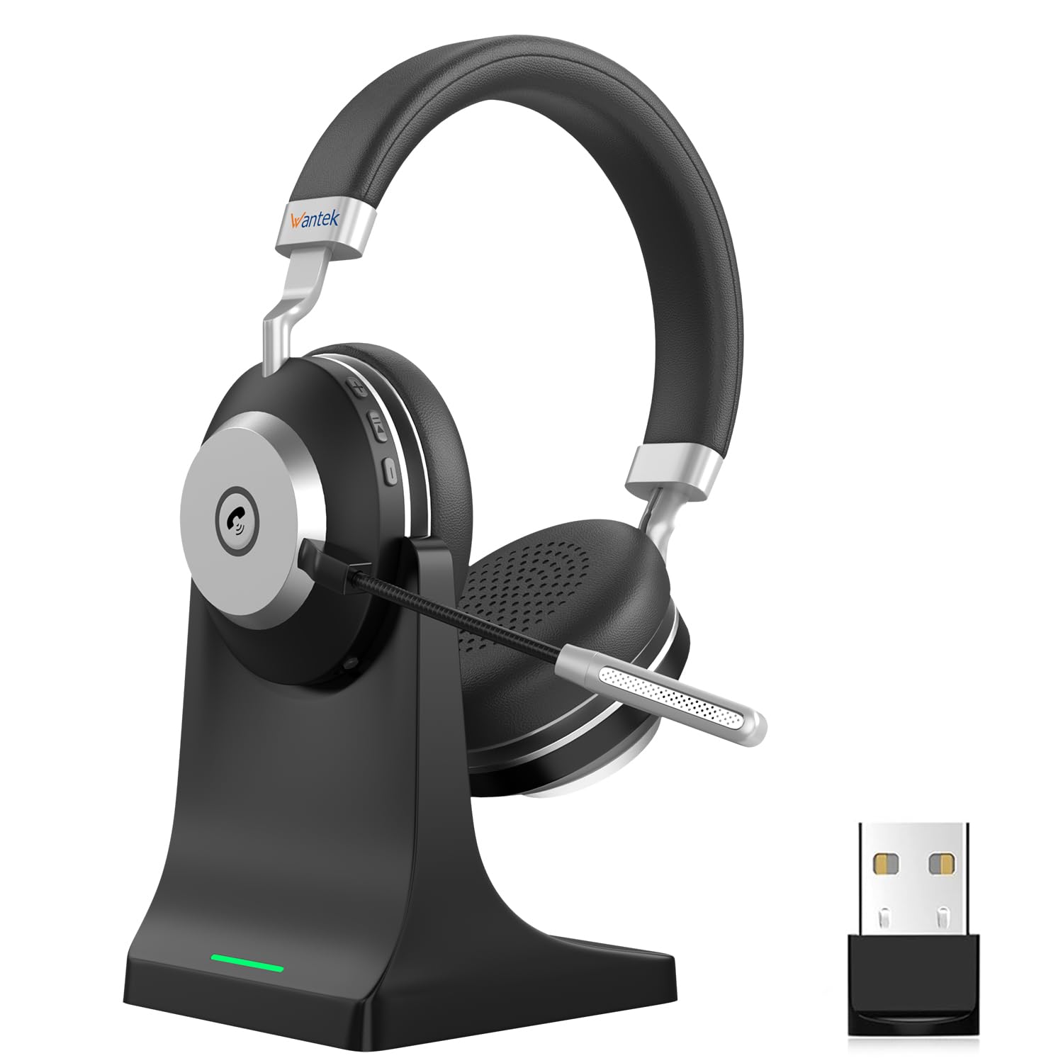 60-Hour Battery Bluetooth Wireless Headset with AI Noise Cancelling Microphone for Office & Remote Work
