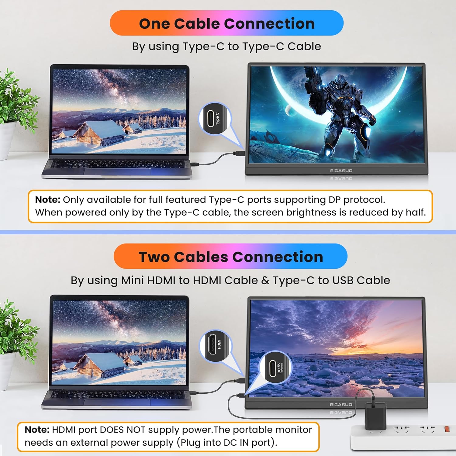 BIGASUO 15.6-inch FHD 1080P Portable Monitor HDR IPS Ultra-Slim with Speakers - Image 6