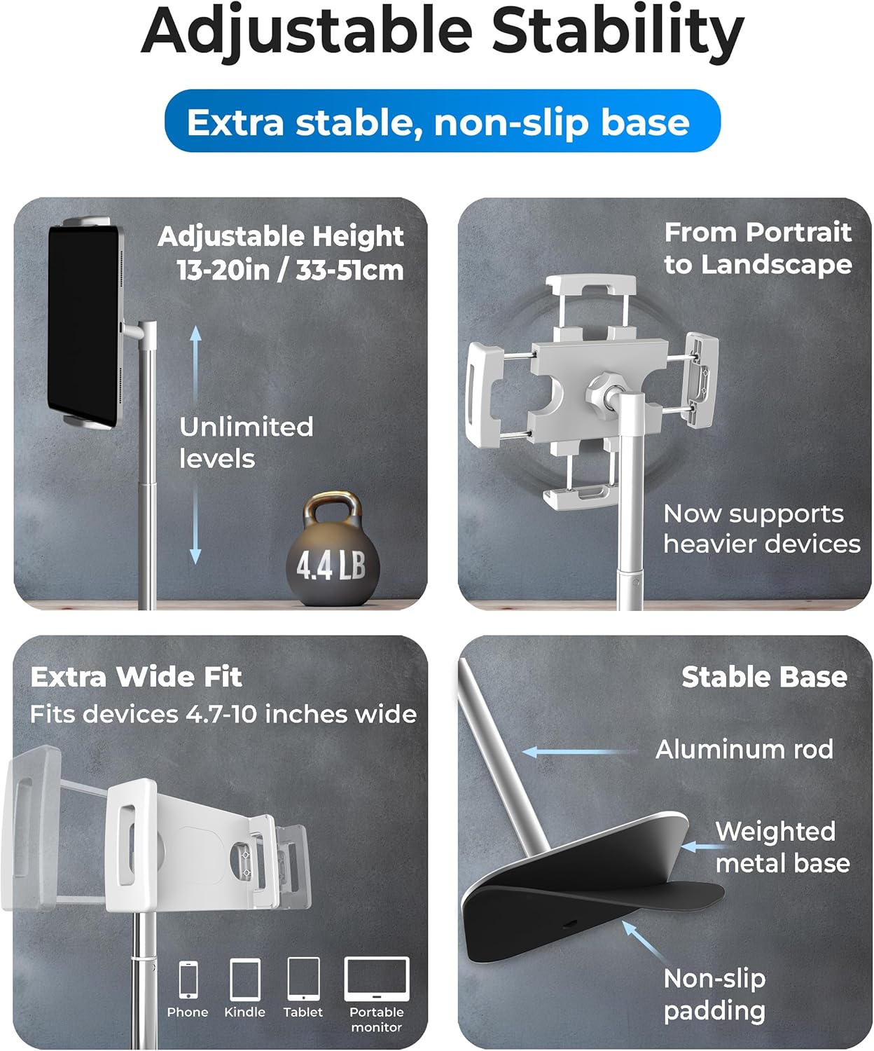COOPER Frost White 7-17 Inch Tablet Holder Stand Adjustable Height for Desk 4.4lb Capacity - Image 4