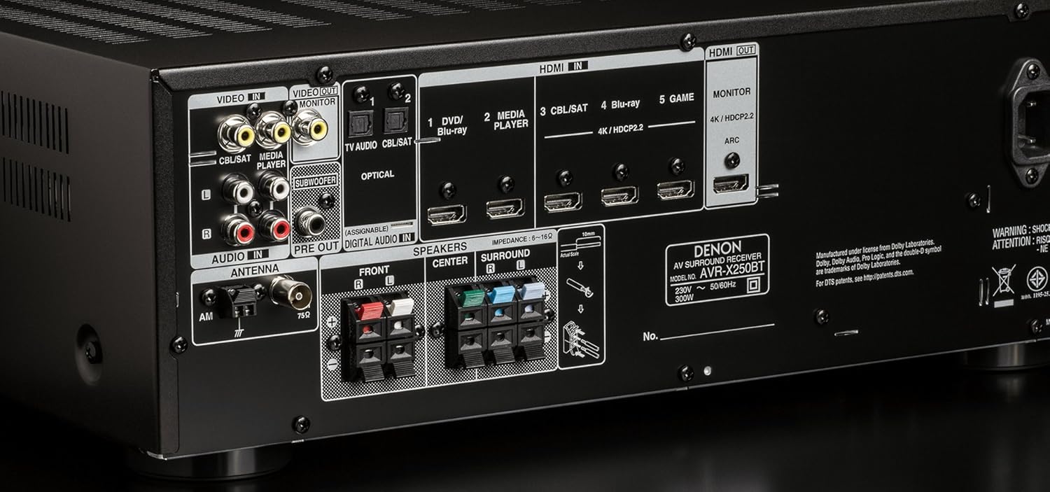 Denon AVR-X250BT 5.1 Channel 4K Ultra HD AV Receiver with Bluetooth - Black, Refurbished - Image 6