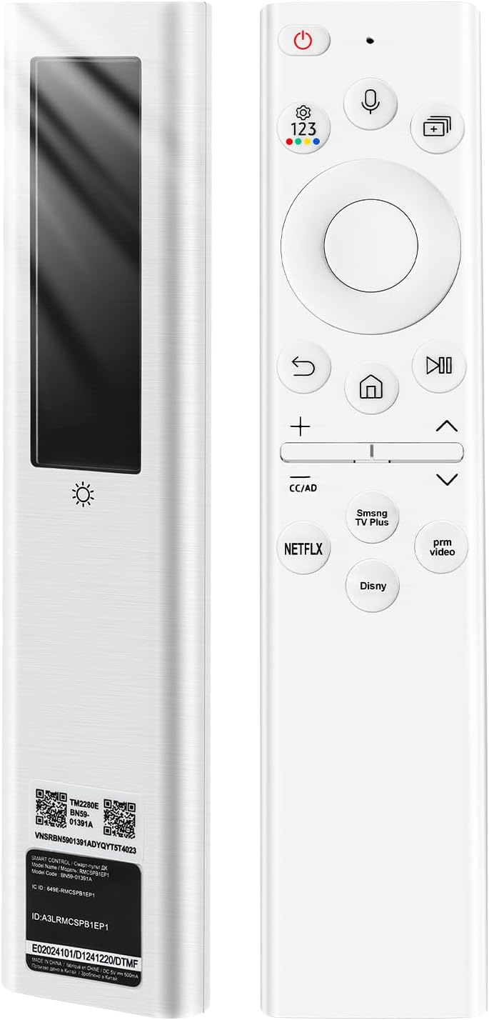 Solar Voice Replacement Remote Control for Samsung Crystal QLED 4K 8K Smart TVs White