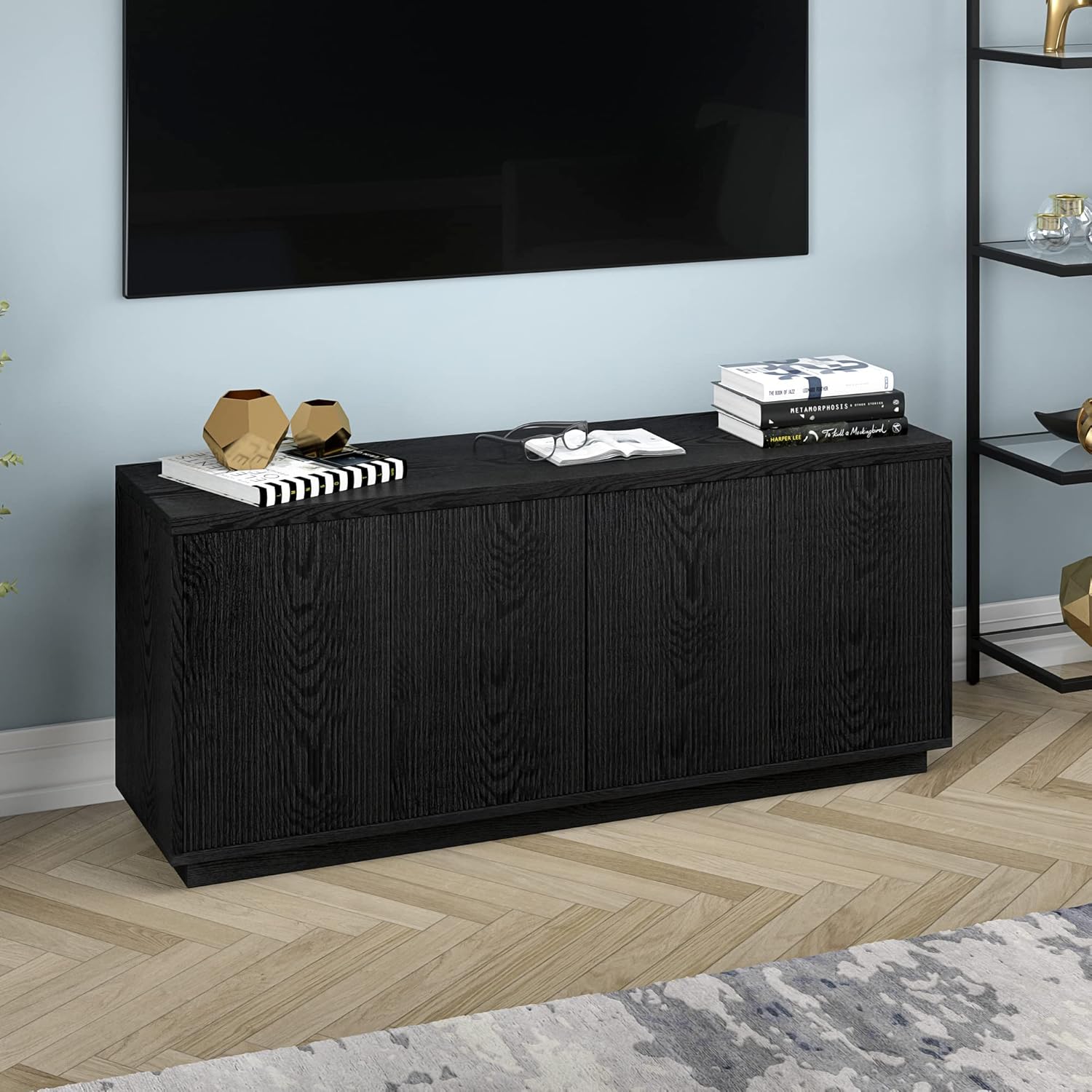 Henn&Hart Hanson 57 Inch Wide Black TV Stand - Image 5