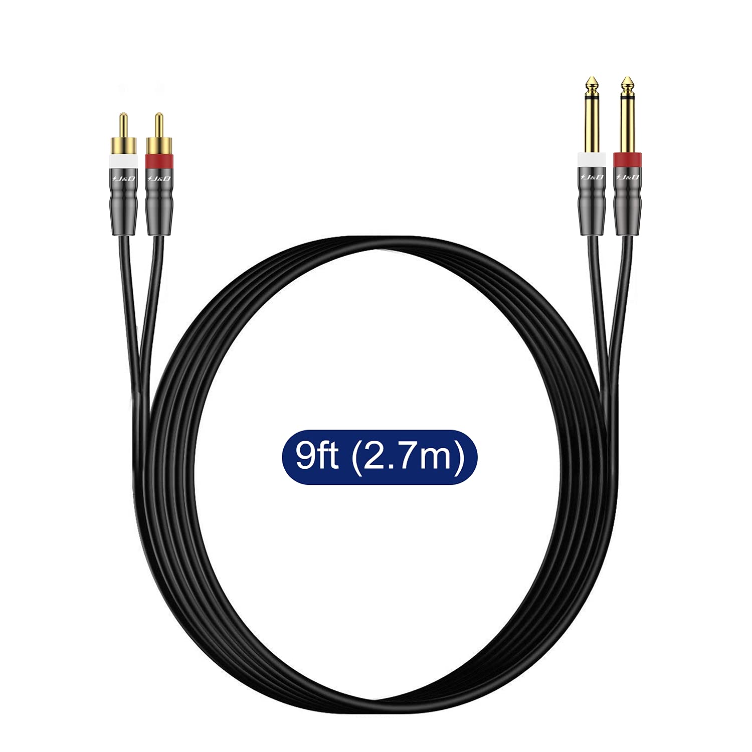 J&D Heavy Duty 1/4 Inch TS to Dual RCA Male Stereo Audio Cable 2.7 Meter - Image 7