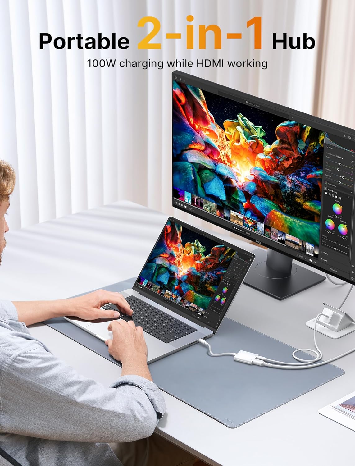 JSAUX 2-in-1 USB C to HDMI Adapter 4K 100W PD Charge for iPhone 16/15 Pro Max, MacBook, Samsung S24 - Image 2