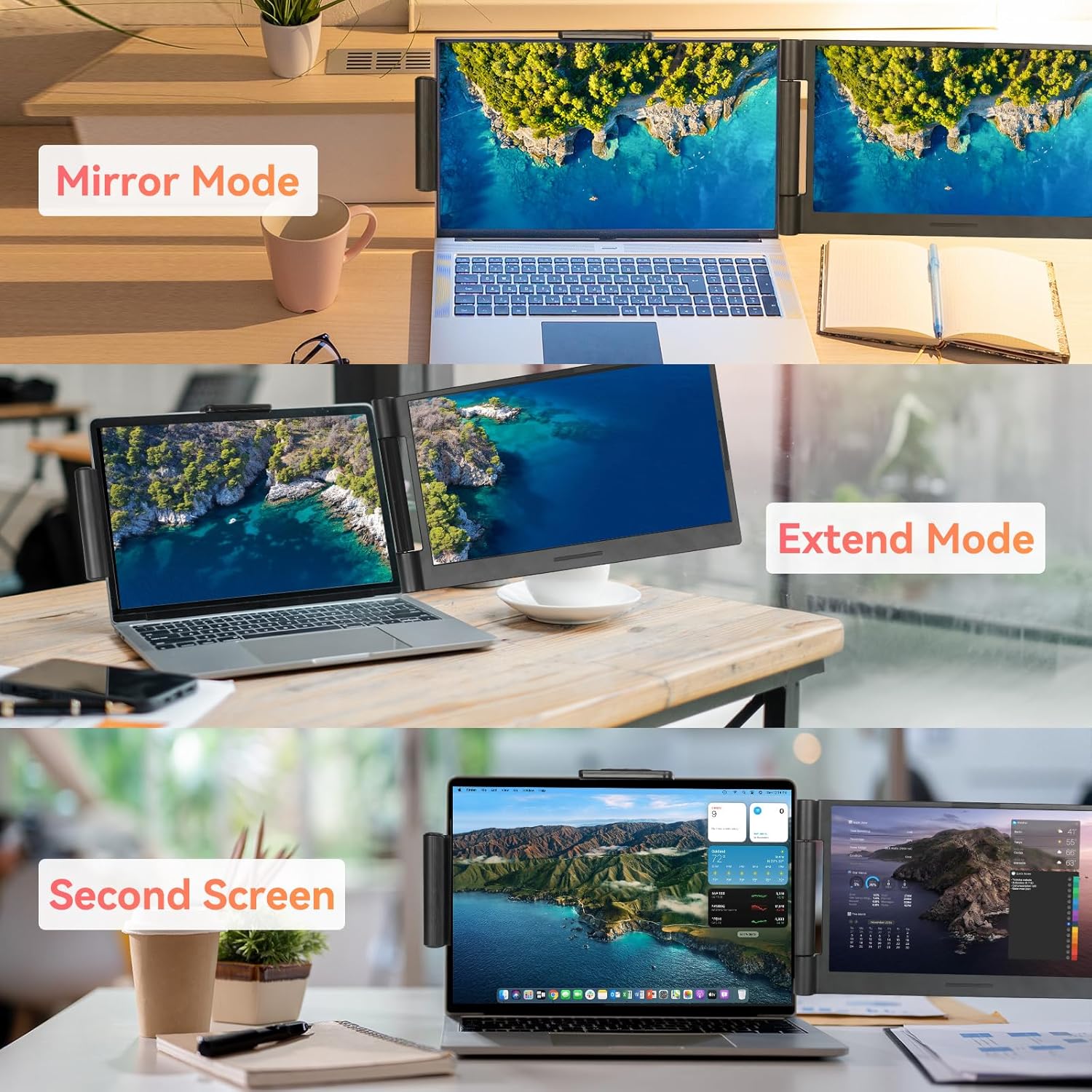14 Inch 1080P IPS Laptop Screen Extender 280° Rotation Portable Monitor Plug-Play Dual Screen for 13-17.3" Windows Mac Android - Image 5