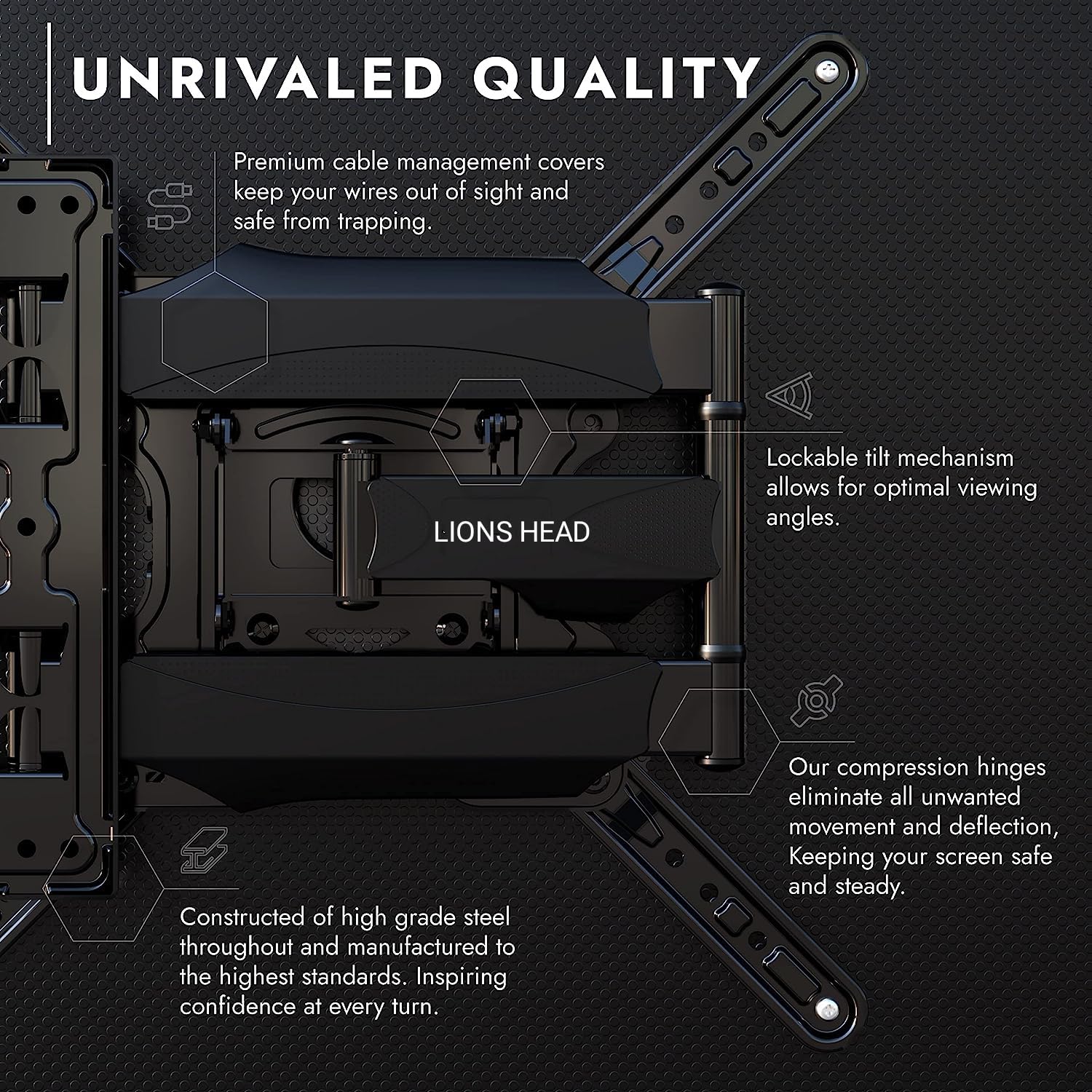 Lions Head Premium Full Motion TV Wall Mount for 43-55 Inch Flat Screens Swivels Tilts Rotates Black - Image 3