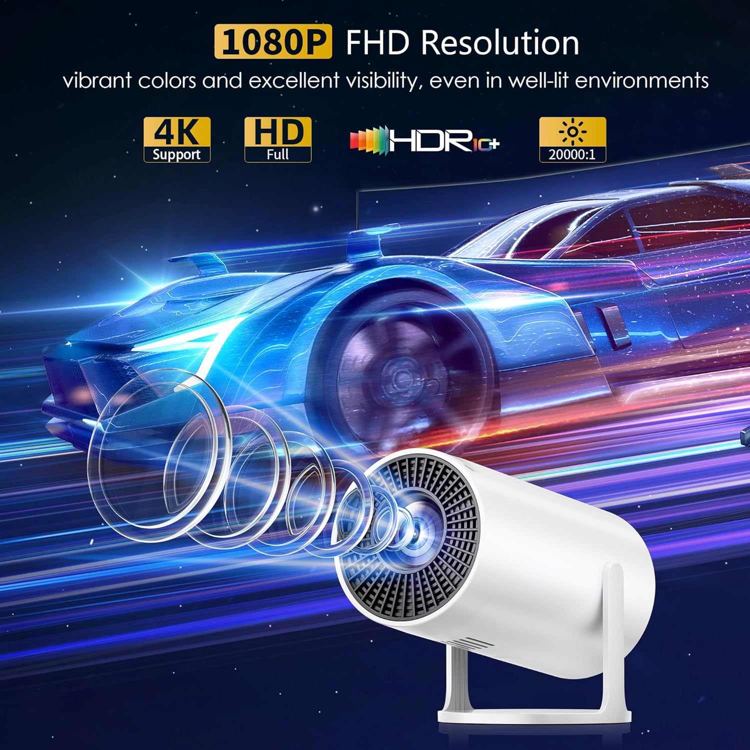 Portable Mini Projector 4K Support Full HD 1080P with 270° Rotatable Stand for Movies - Image 2