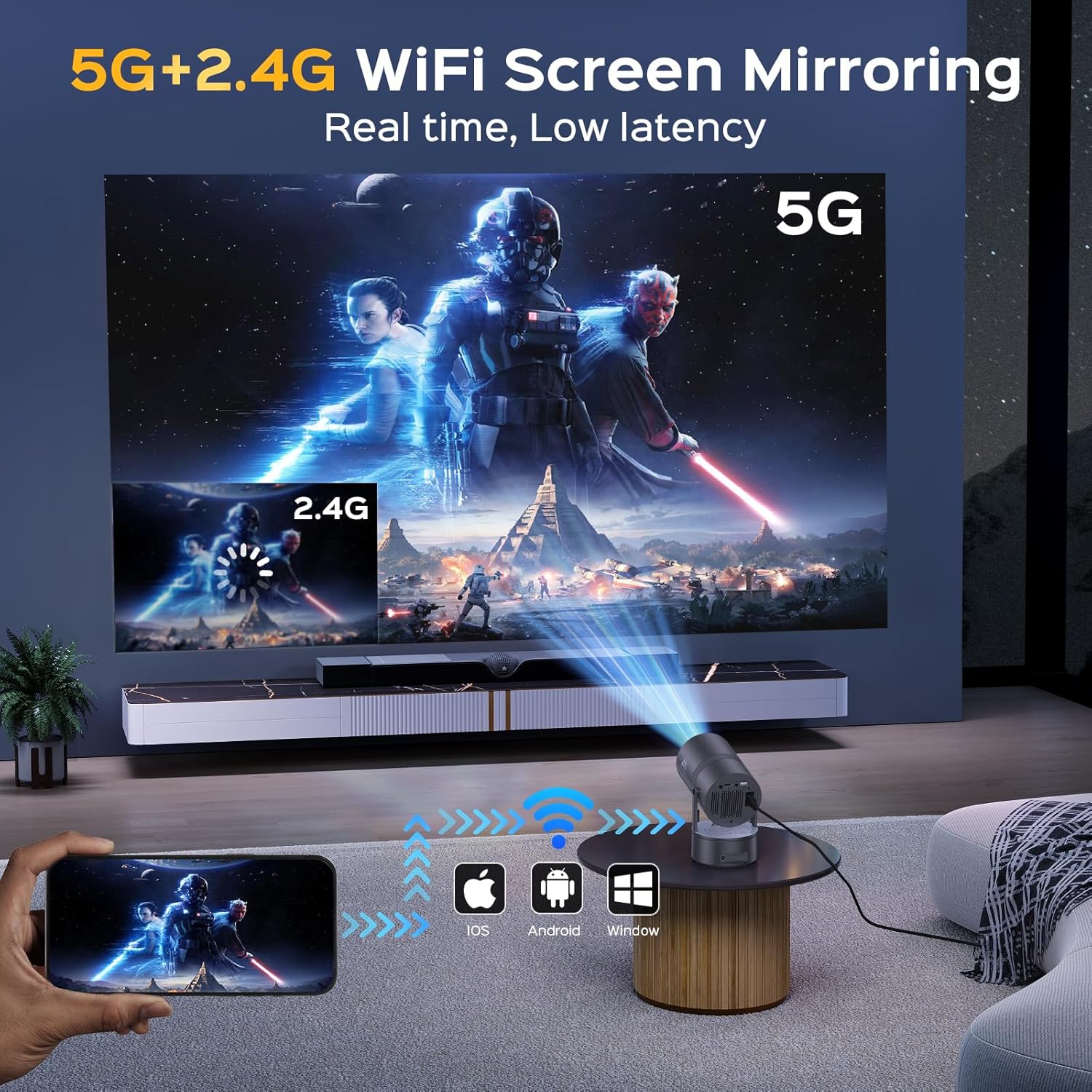 Rechargeable Portable Smart Mini Projector WiFi Bluetooth 1080P Supported 270° Rotatable Electric Focus Auto Keystone Outdoor Movie - Image 3
