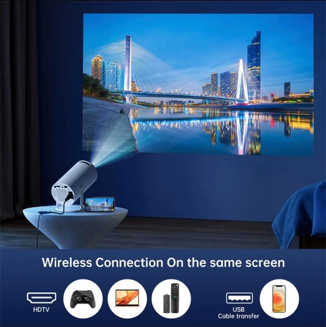 Portable WiFi 6 Bluetooth 5.0 Mini Projector 4K 1080P Support 130 Inch Outdoor Screen - Image 7