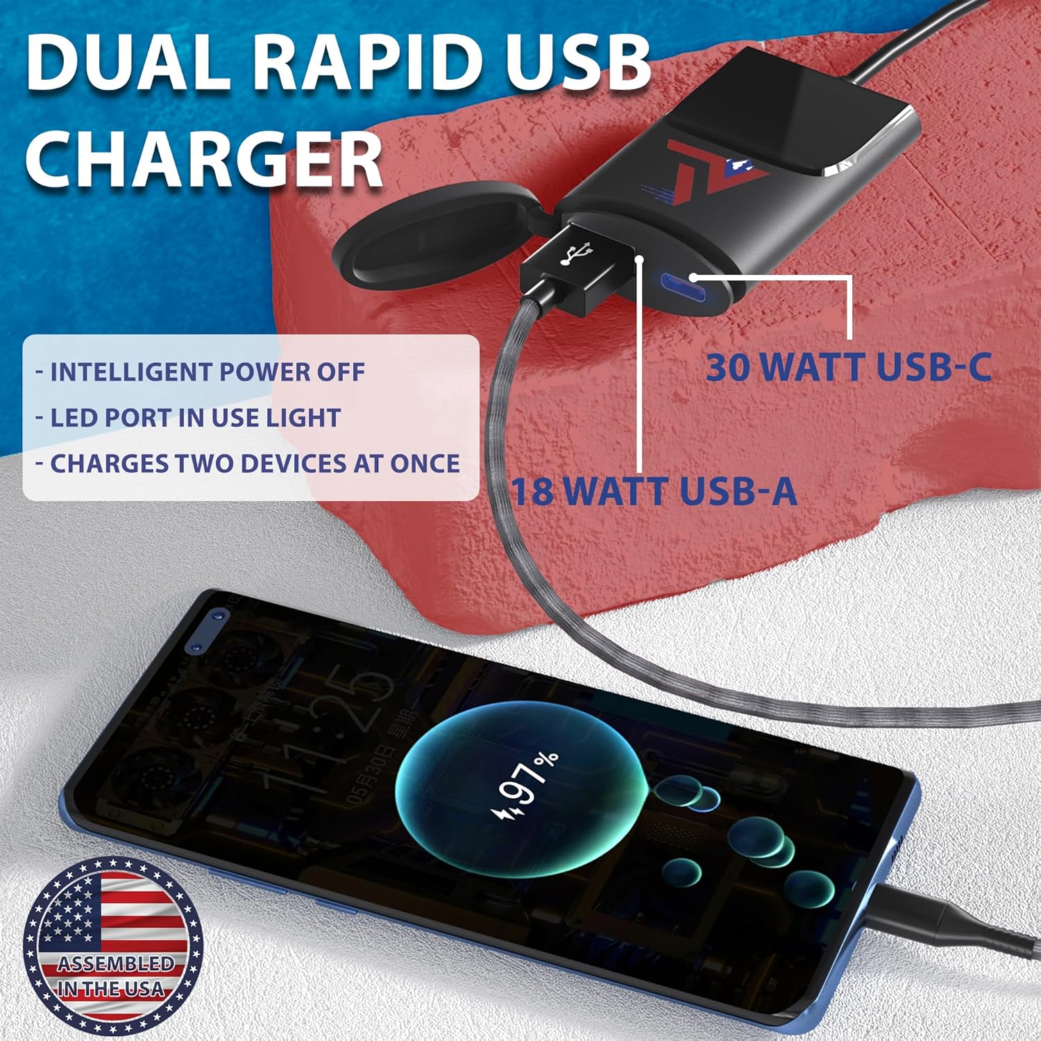 Motorcycle Phone Mount with 12V Dual USB-C Fast Charger, Waterproof Port, Mirror Mount & Rain Cover - Image 5