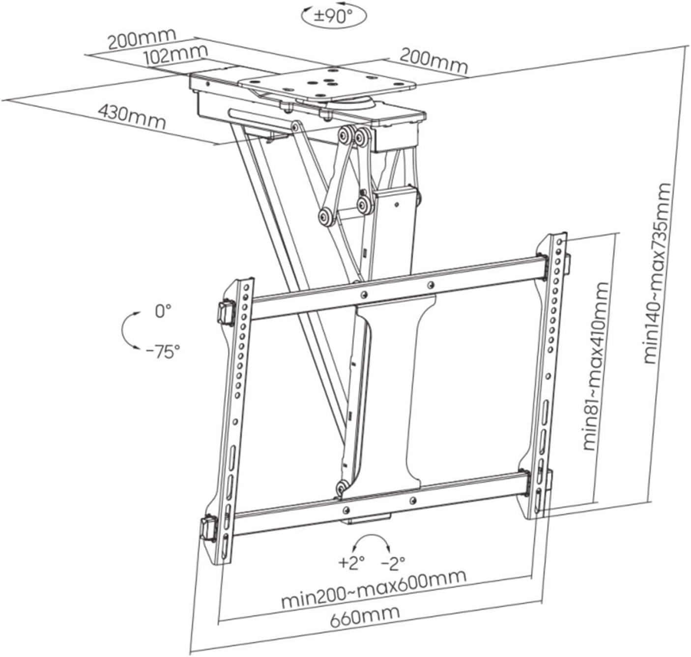 Motorized Ceiling TV Mount for 32-75 Inch TVs with ±90° Swivel and 0-75° Flip - Image 2