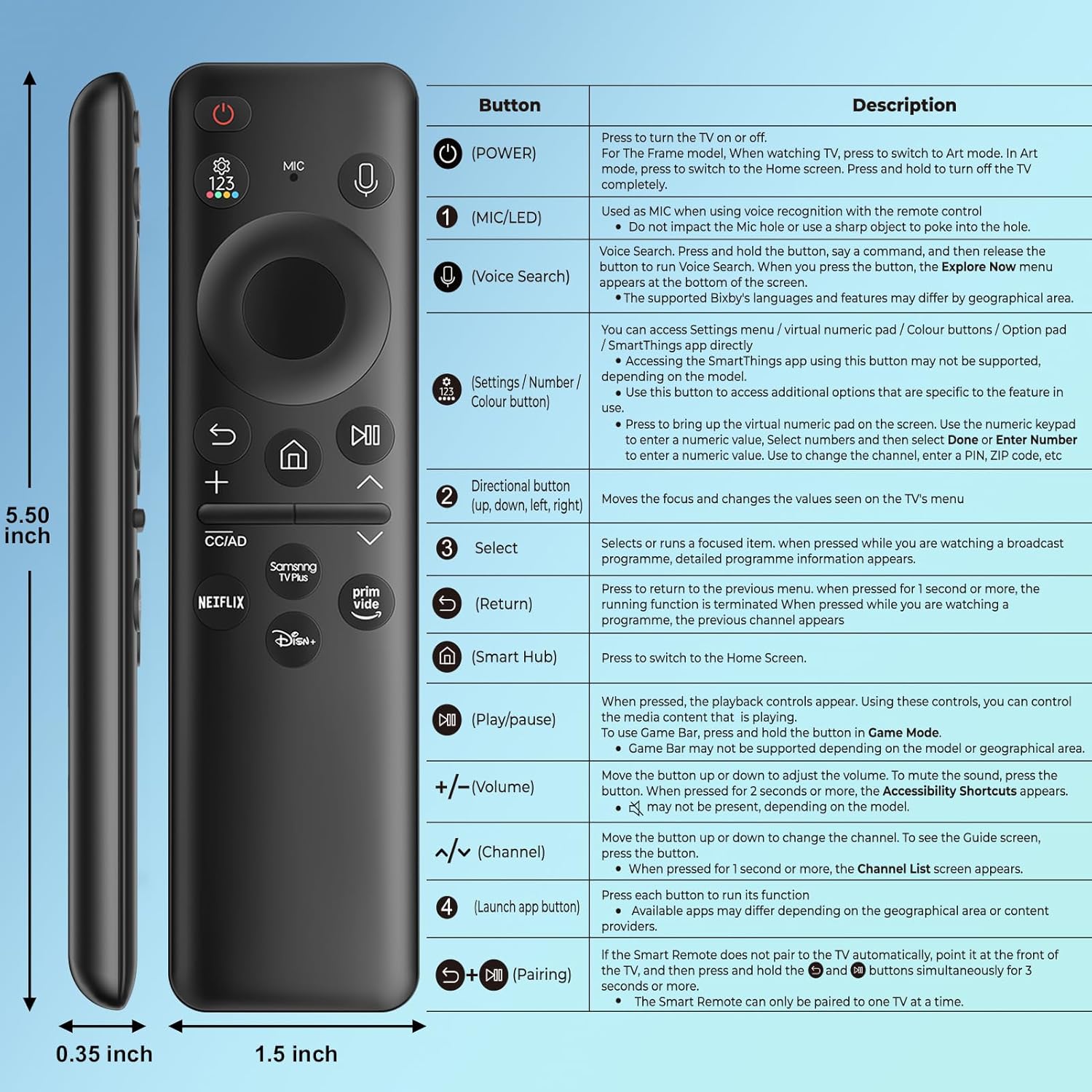 Solar Rechargeable Voice Remote Replacement for Samsung TVs 2023-2024 Series with 4 Shortcut Buttons - Image 7