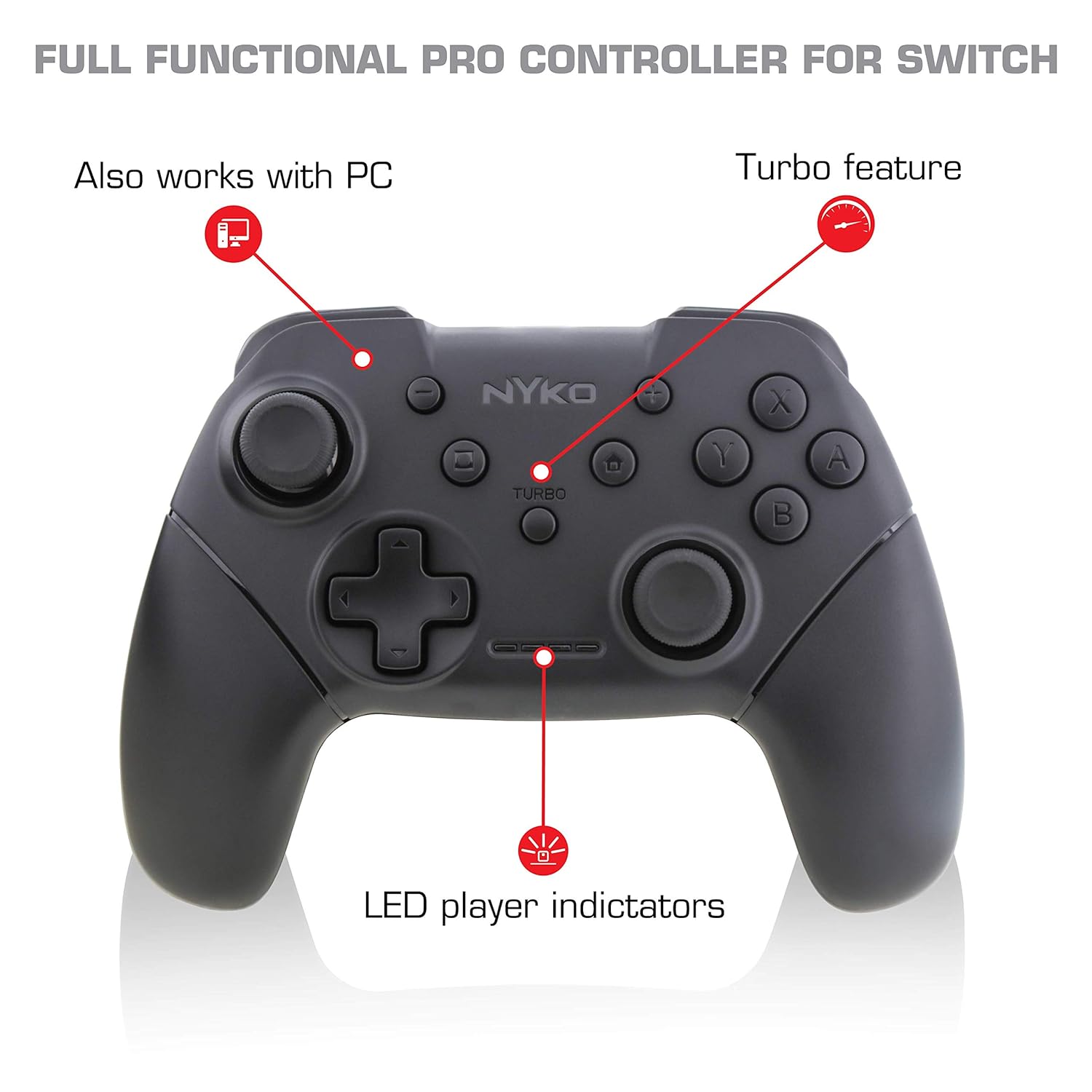 Nyko Wireless Core Controller for Nintendo Switch - Black, Ergonomic Design, Turbo Functionality, Type-C Charging - Image 5