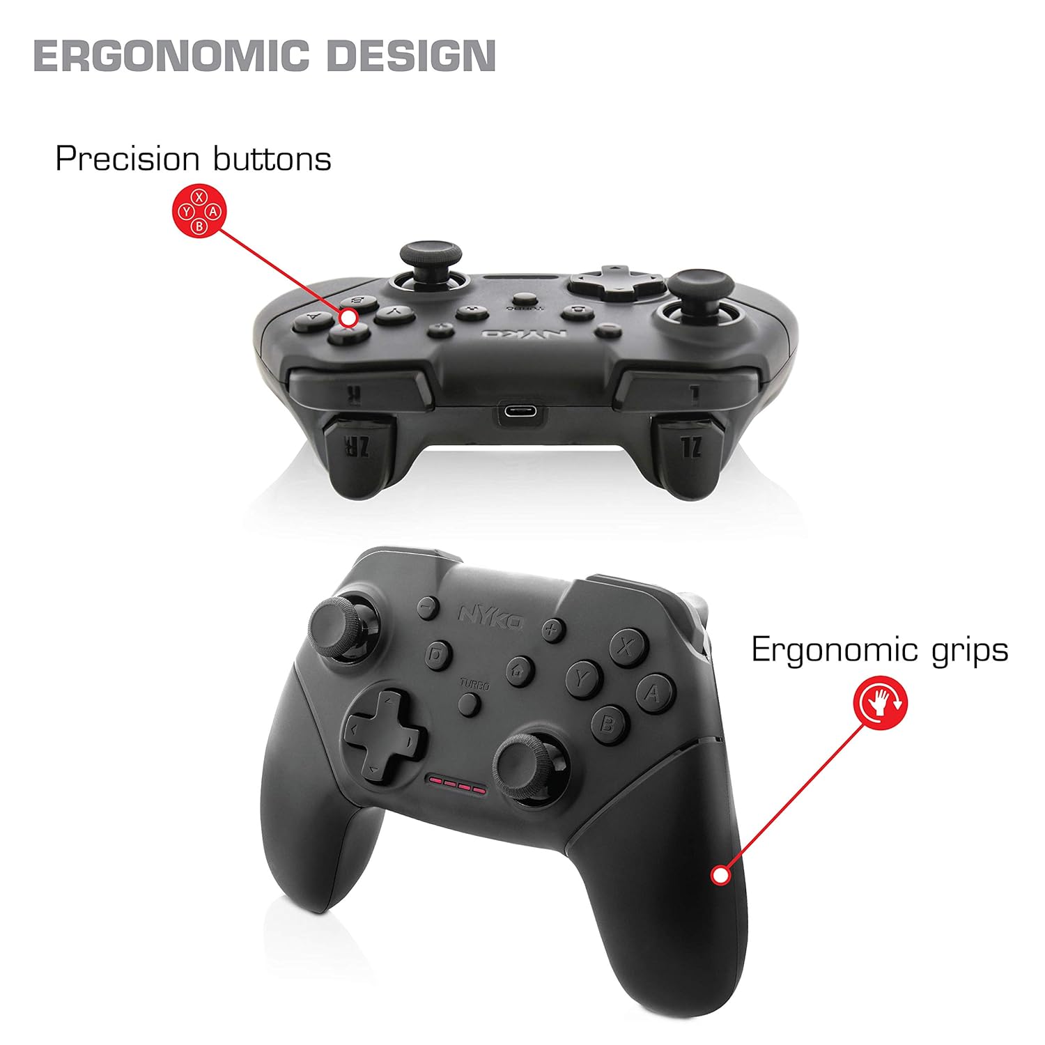Nyko Wireless Core Controller for Nintendo Switch - Black, Ergonomic Design, Turbo Functionality, Type-C Charging - Image 3
